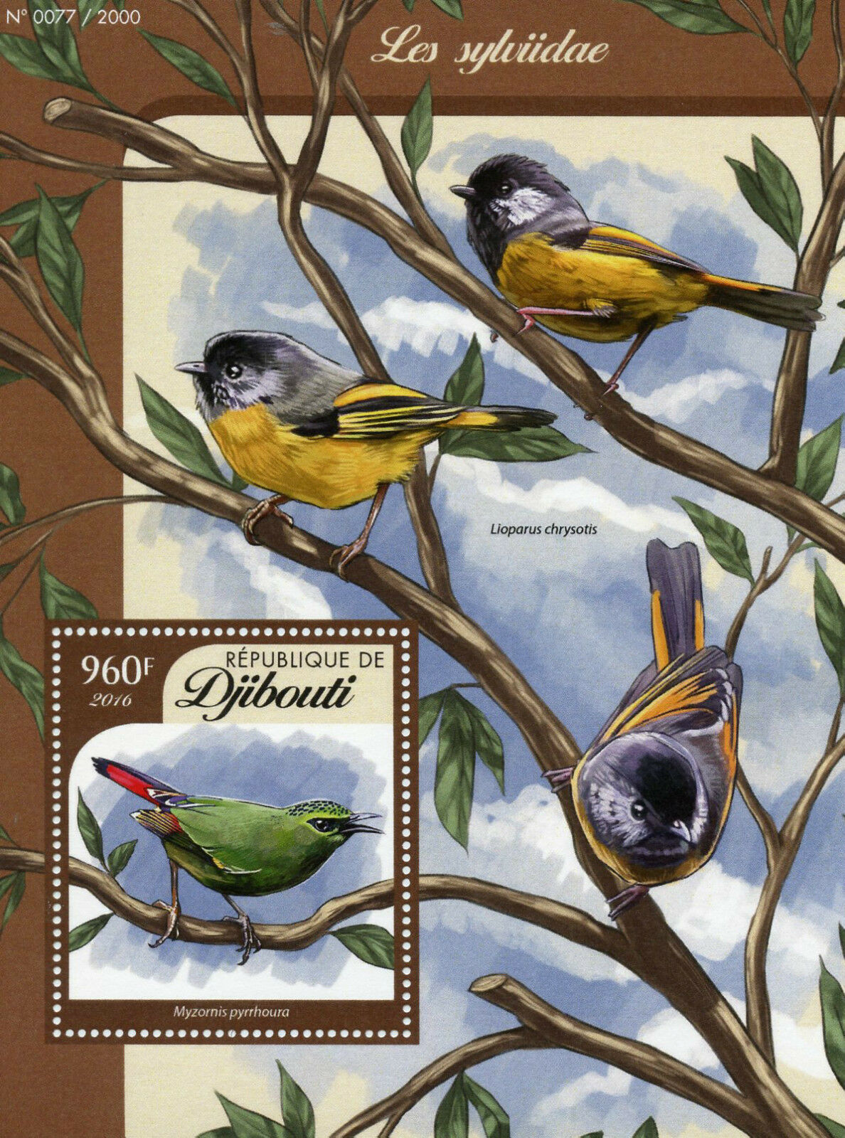 Djibouti 2016 MNH Songbirds 1v S/S  Birds Sylvidae Old World Warblers Myzornis