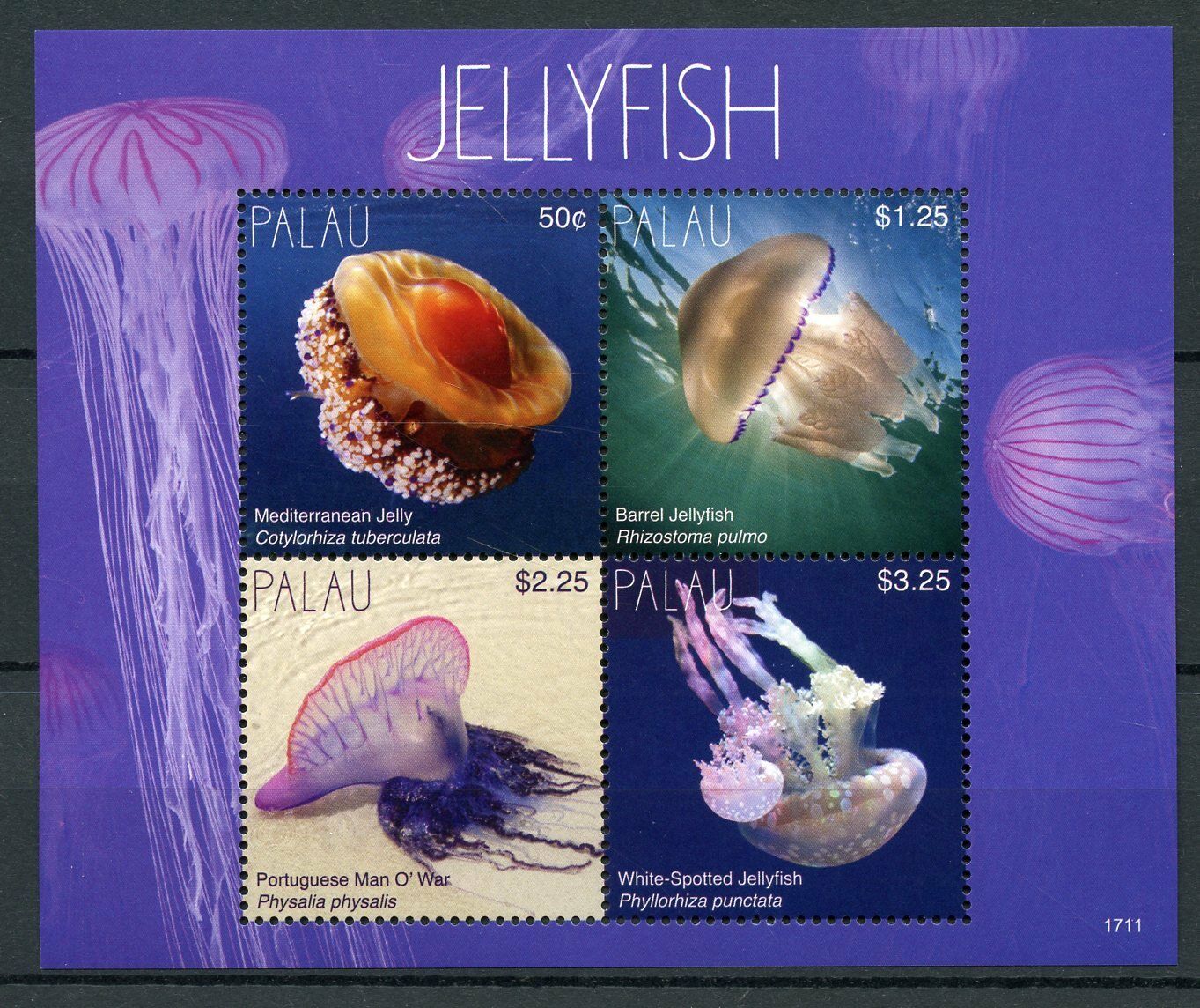Palau 2017 MNH Marine Animals Stamps Jellyfish Portuguese Man O' War 4v M/S