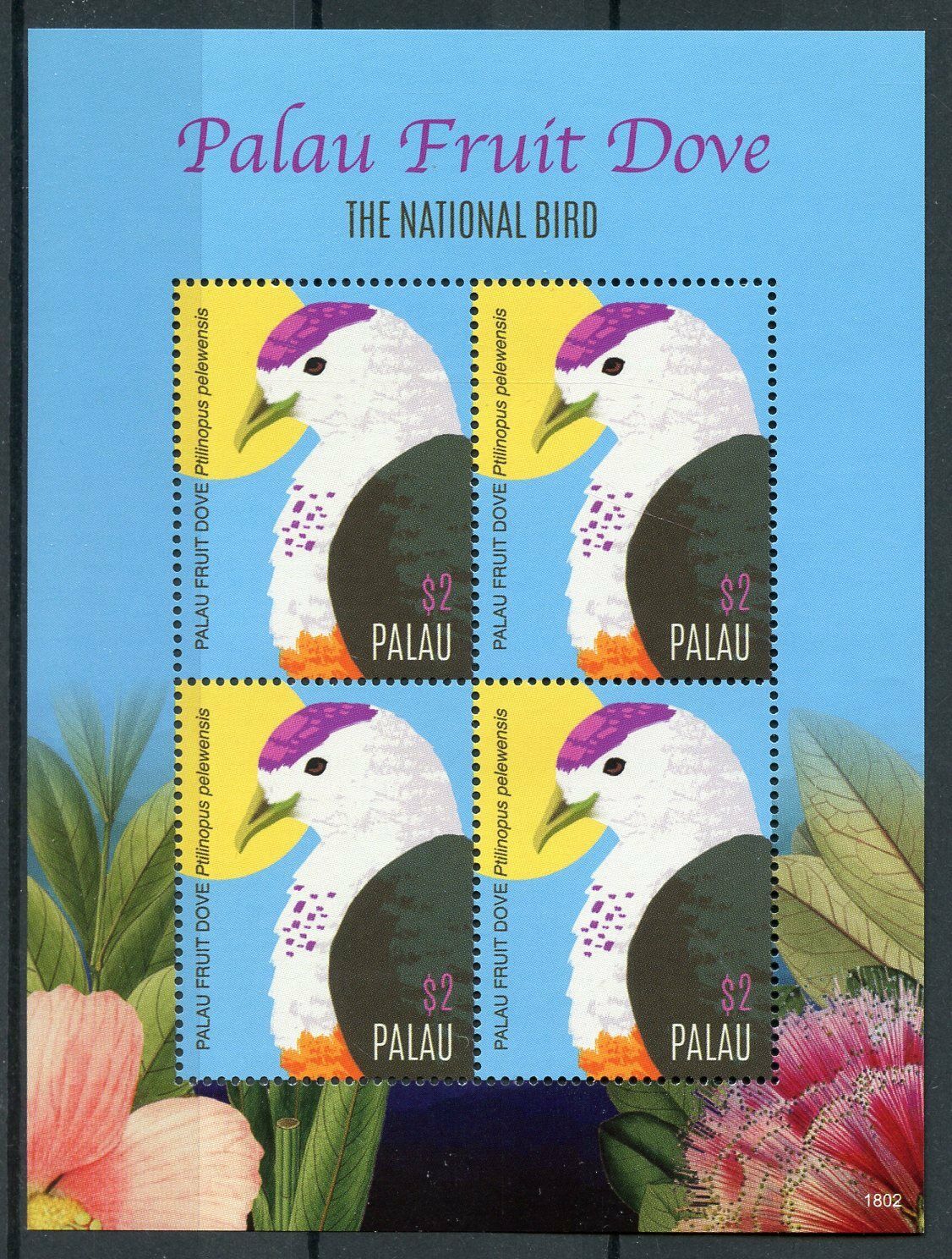 Palau 2018 MNH Birds on Stamps Palau Fruit Dove National Bird Doves 4v M/S