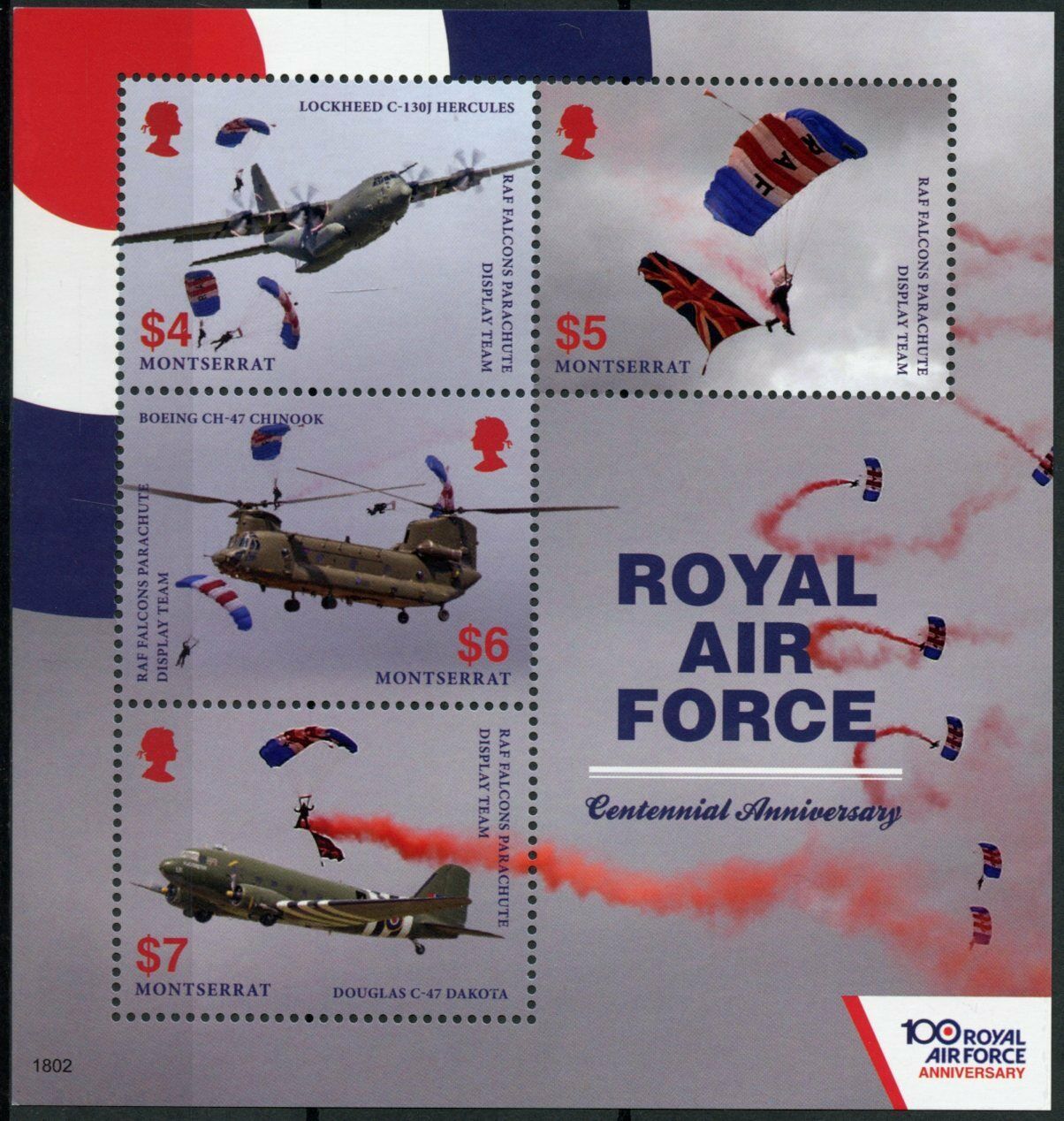 Montserrat 2018 MNH Aviation Stamps Royal Air Force RAF 100th Helicopters 4v M/S