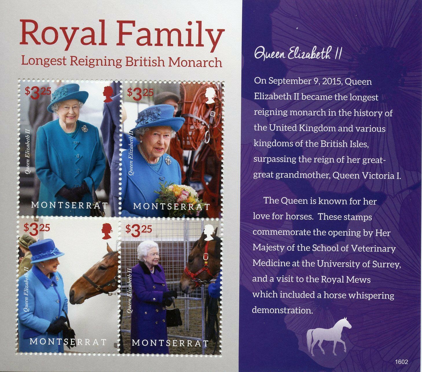 Montserrat 2016 MNH Royalty Stamps Queen Elizabeth II Longest Reigning 4v M/S