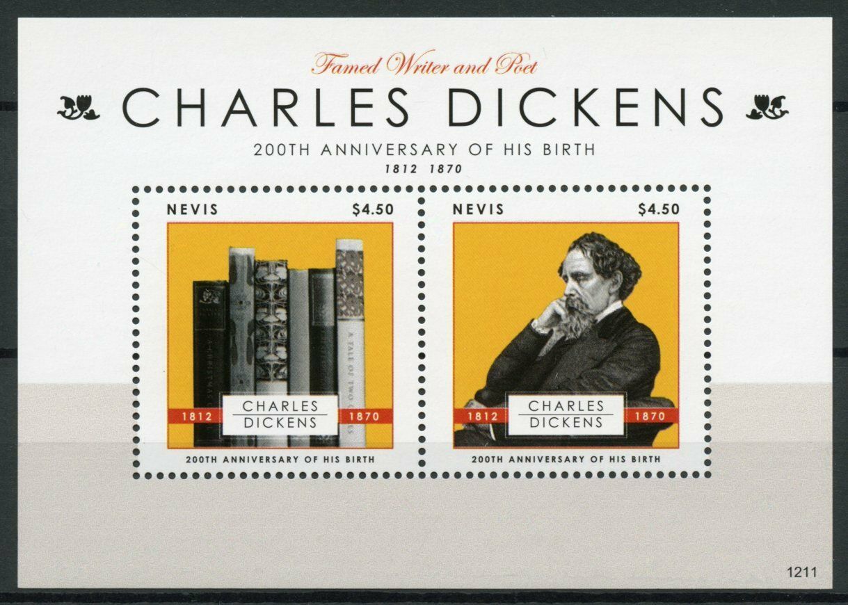 Nevis 2012 MNH Writers Stamps Charles Dickens Poets Famous People 2v S/S