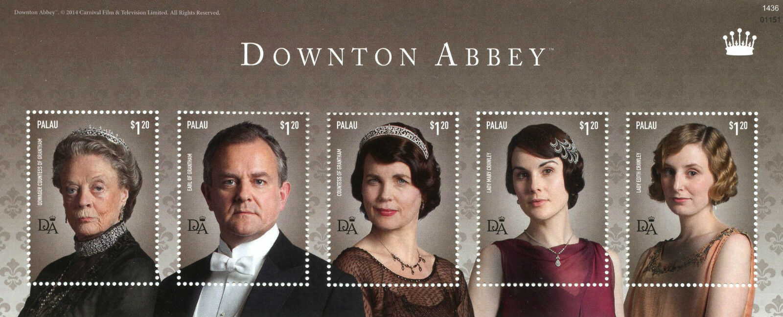 Palau 2014 MNH Downton Abbey Stamps Dowager Countess Grantham TV Series 5v M/S II