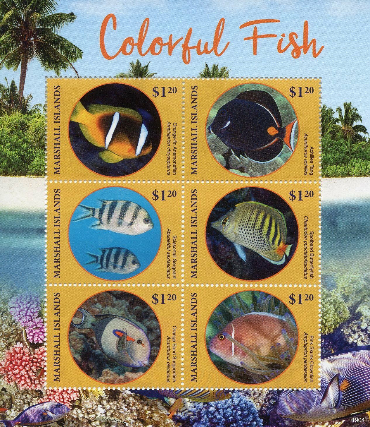 Marshall Islands 2019 MNH Fishes Stamps Colourful Fish Clownfish 6v M/S I