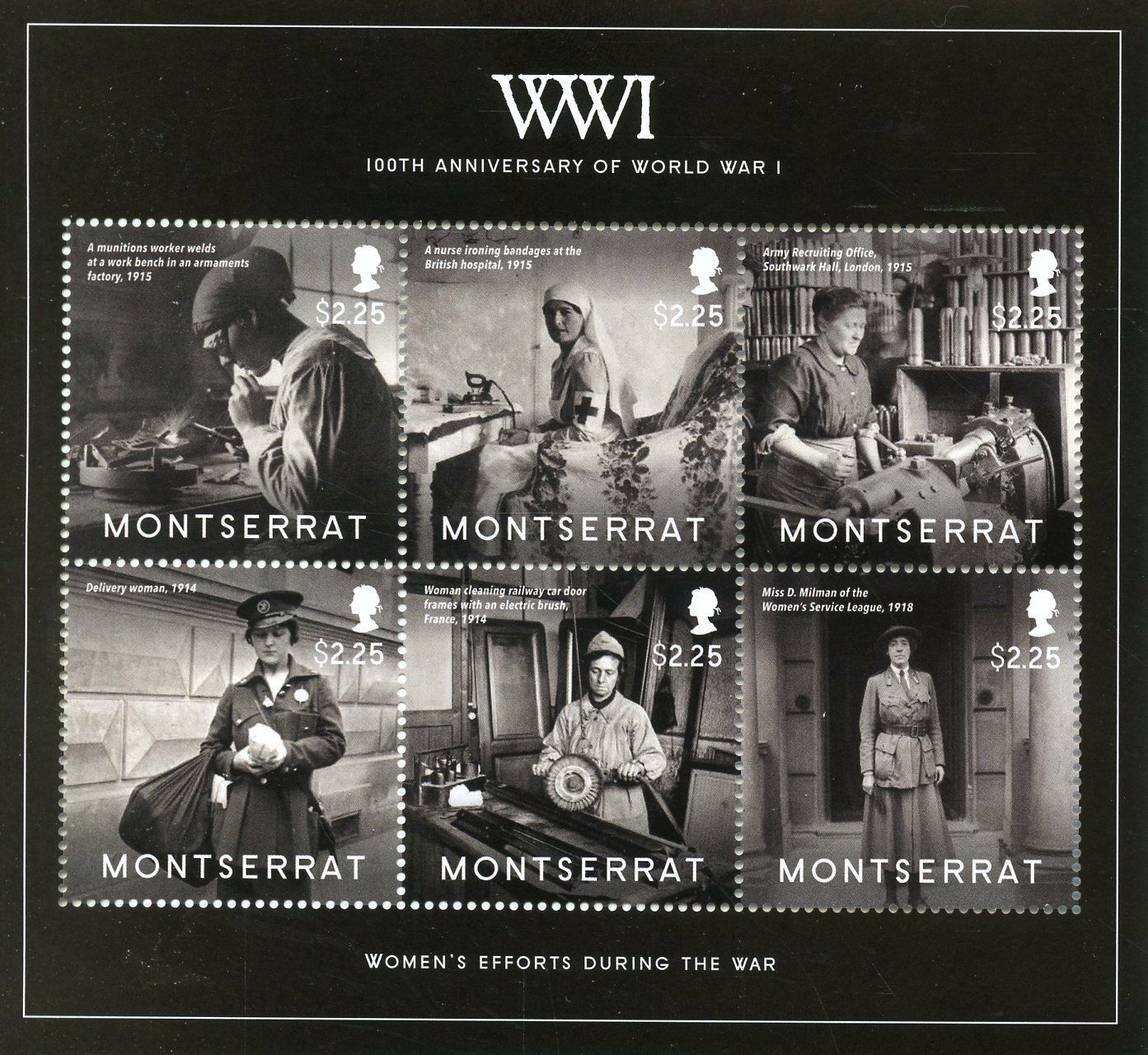 Montserrat 2014 MNH Military Stamps WWI WW1 World War I Women's Efforts 6v M/S