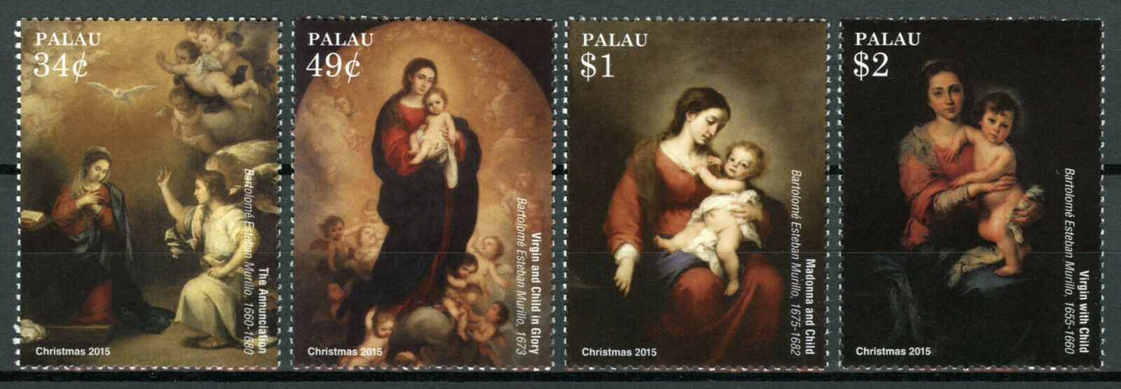Palau 2015 MNH Christmas Stamps Bartolome Esteban Murillo Art Paintings 4v Set