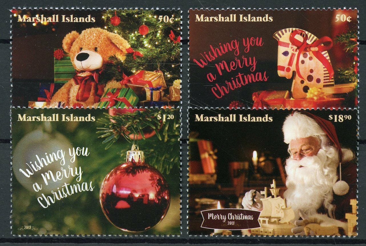 Marshall Islands 2018 MNH Christmas Stamps Decorations Santa Teddy Bears 4v Set