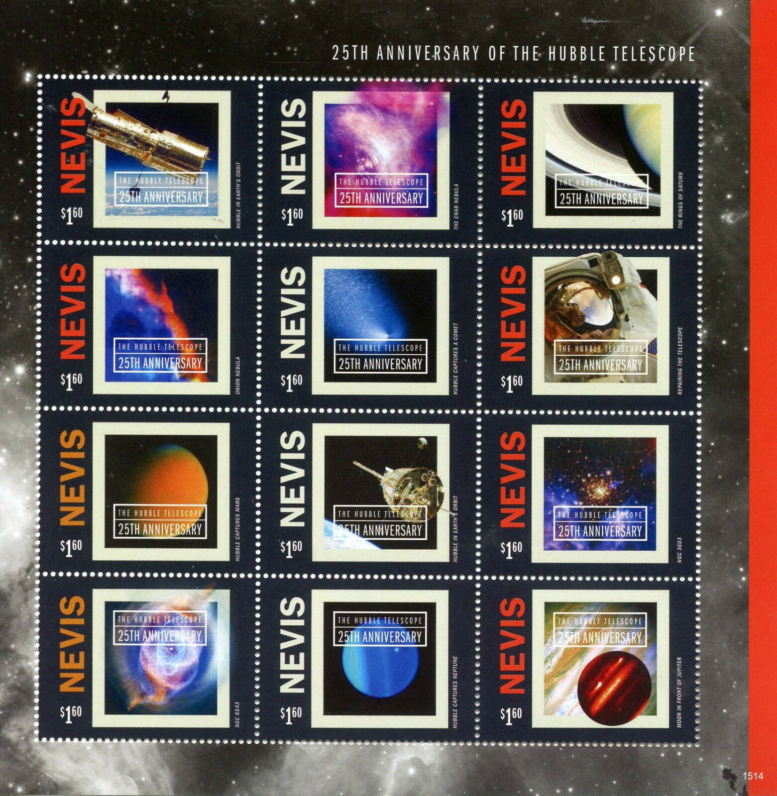 Nevis 2015 MNH Space Stamps Hubble Telescope 25th Anniv Astronomy 12v M/S