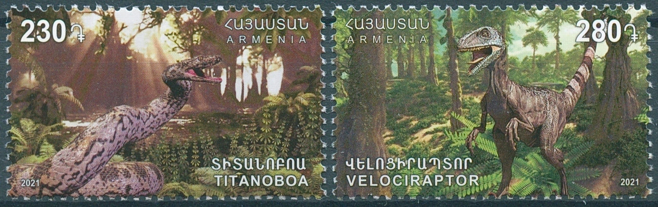 Armenia Dinosaurs Stamps 2021 MNH Flora & Fauna of Ancient World Velociraptor 2v Set