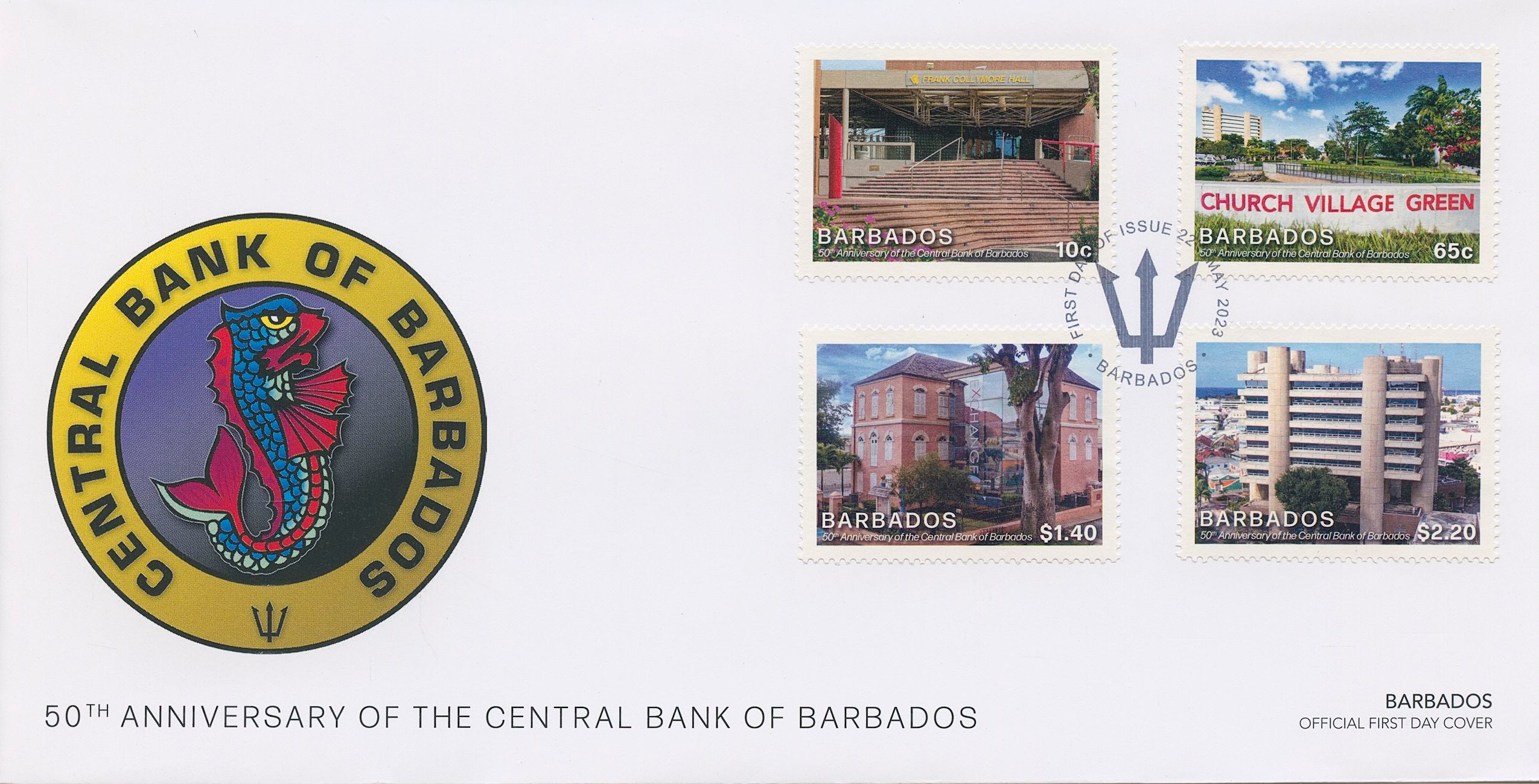 Barbados 2023 FDC Architecture Stamps Central Bank 50th Anniv 4v Set