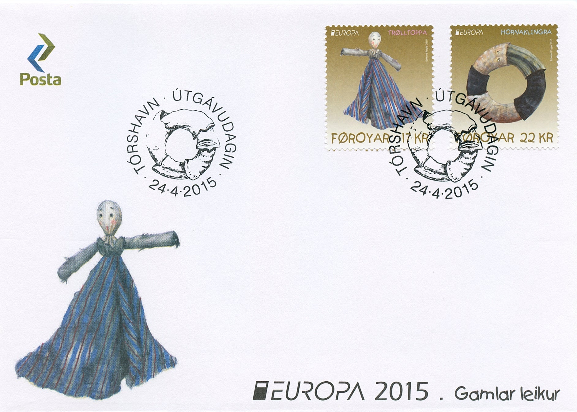 Faroe Islands 2015 FDC Europa Stamps Old Toys Dolls 2v Set