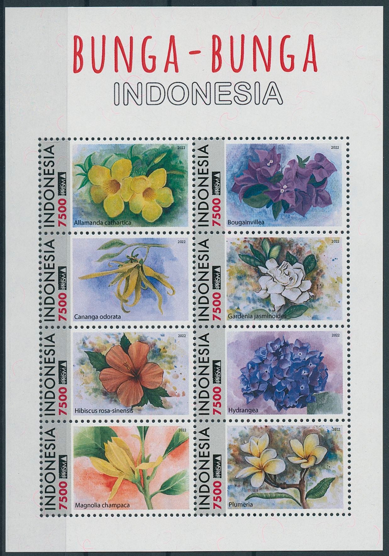 Indonesia 2023 MNH Flowers Stamps Flora Hibiscus Hydrangea Magnolia Nature 8v M/S