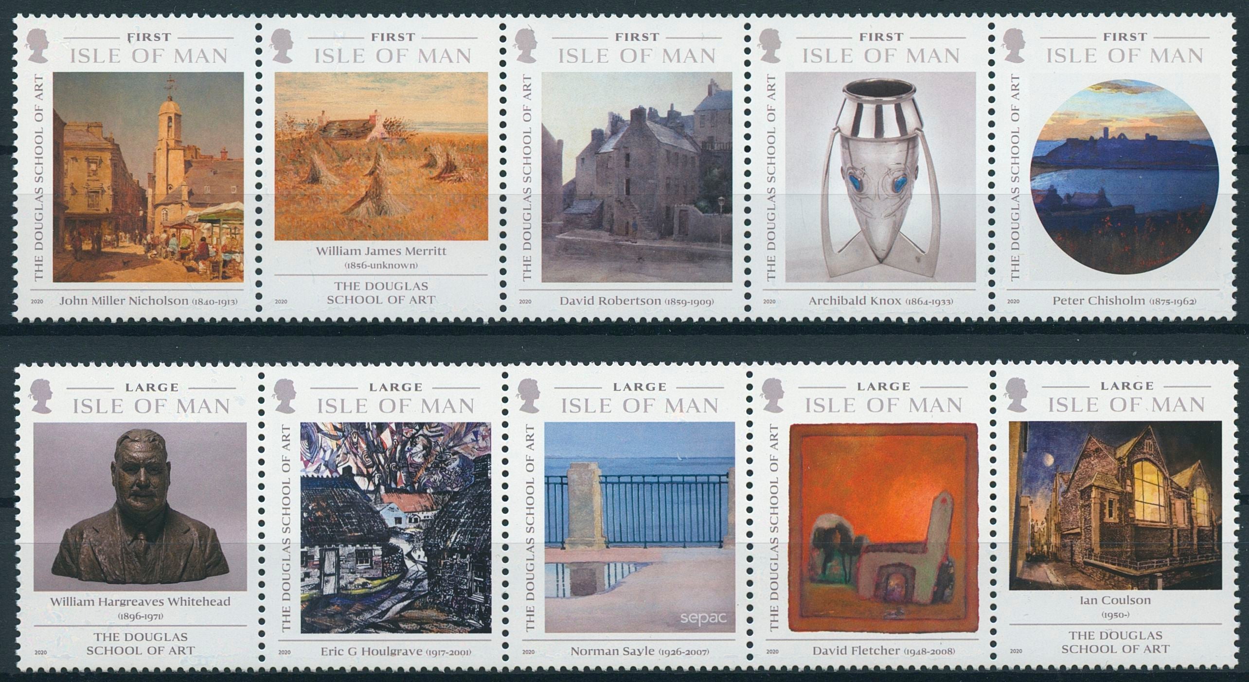 Isle of Man IOM Art Stamps 2020 MNH Douglas School Paintings 2x 5v Strip