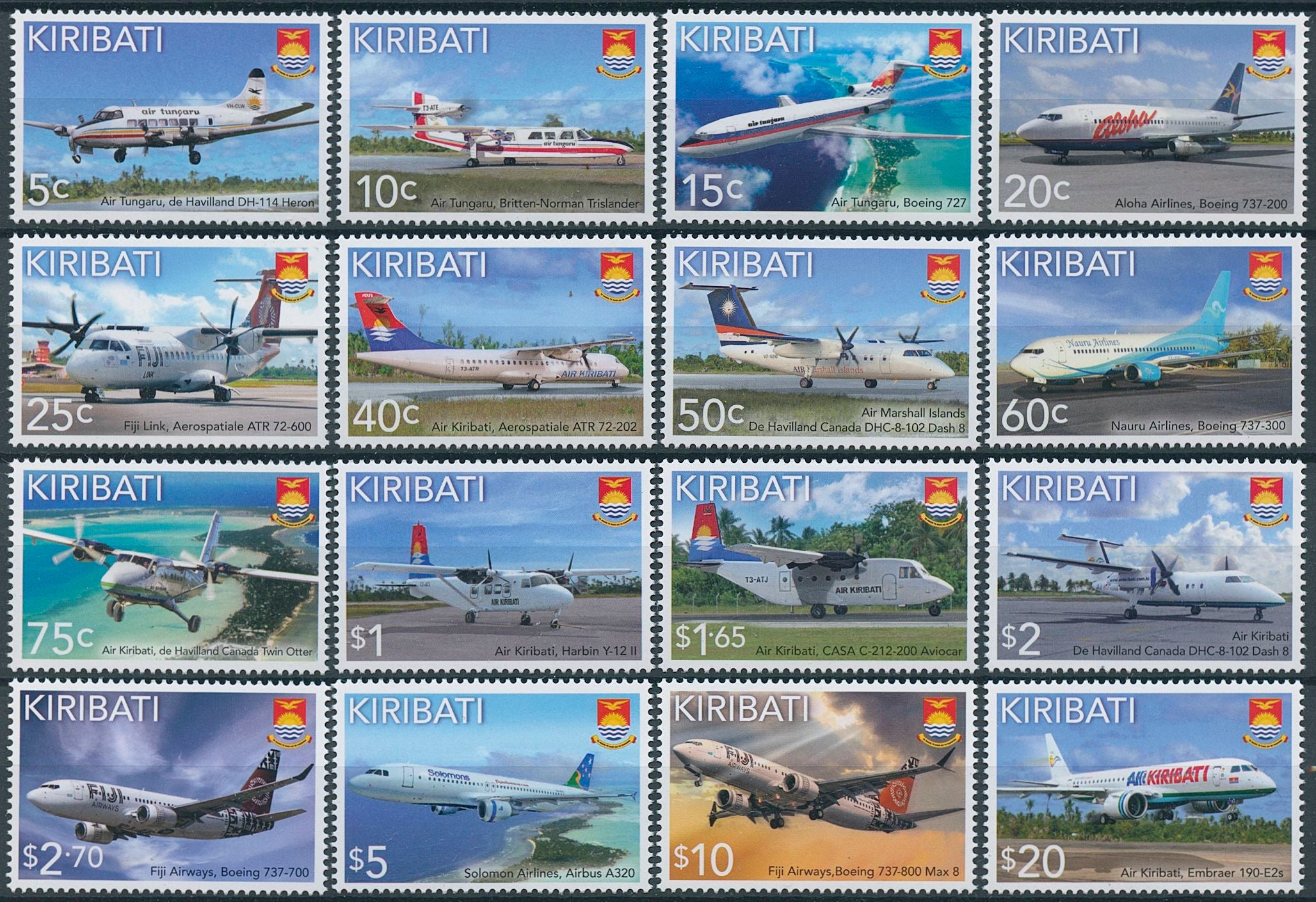 Kiribati 2023 MNH Aviation Stamps Commercial Aircraft Definitives Boeing Airbus 16v Set