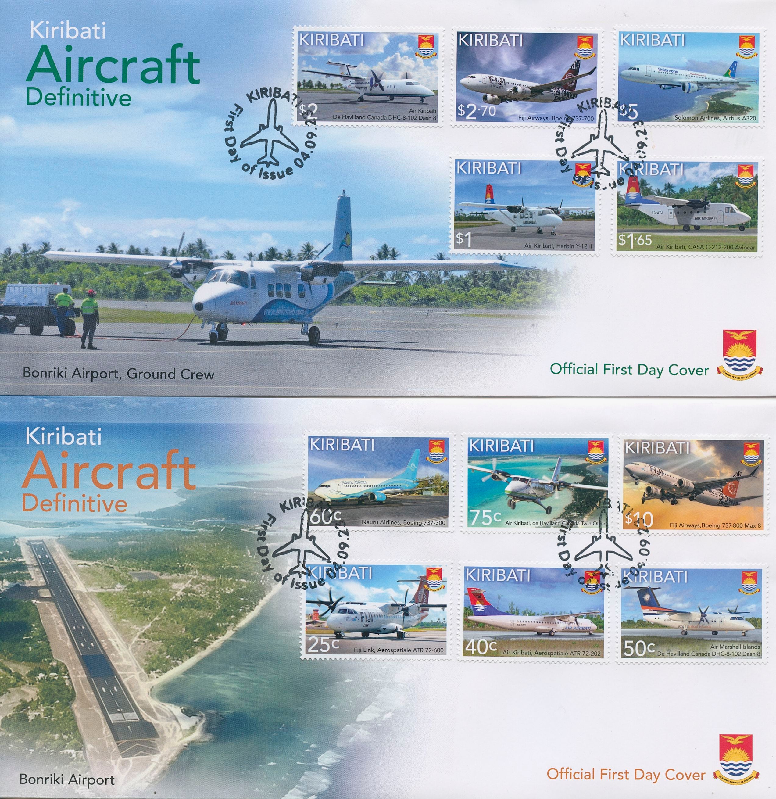 Kiribati 2023 FDC Aviation Stamps Commercial Aircraft Definitives Boeing Airbus 16v Set on 3 Covers