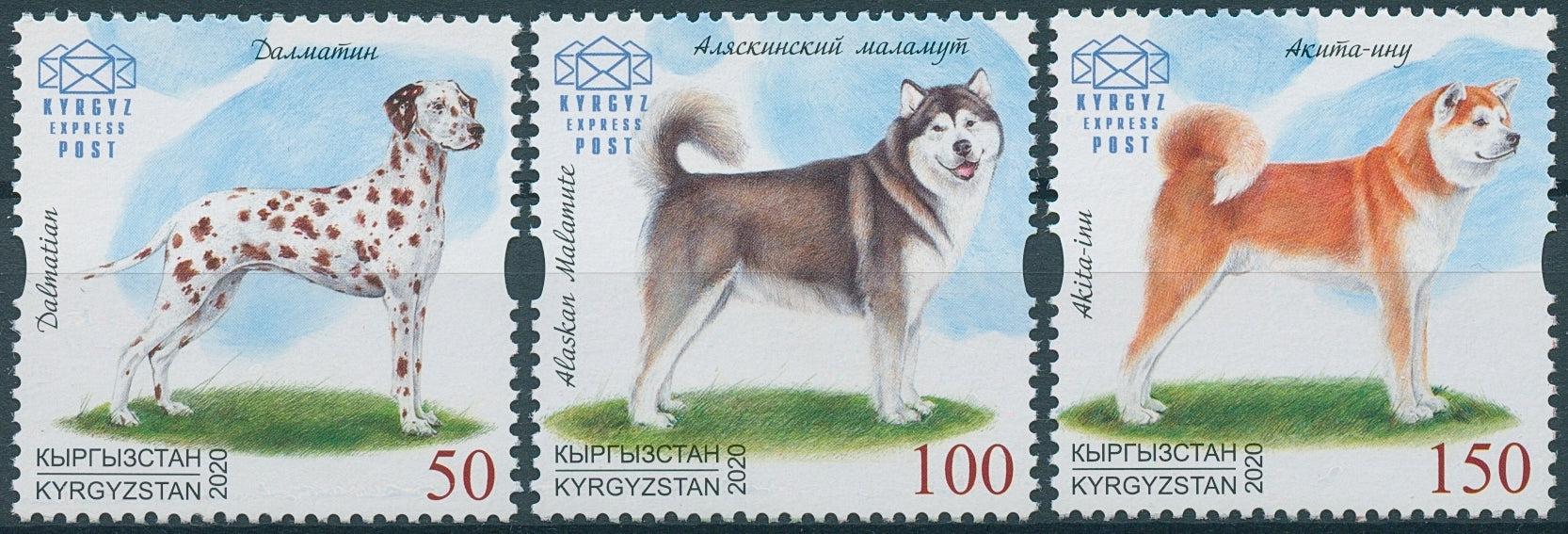 Kyrgyzstan KEP Dogs Stamps 2020 MNH Dalmatians Alaskan Malamute Akita-Inu 3v Set