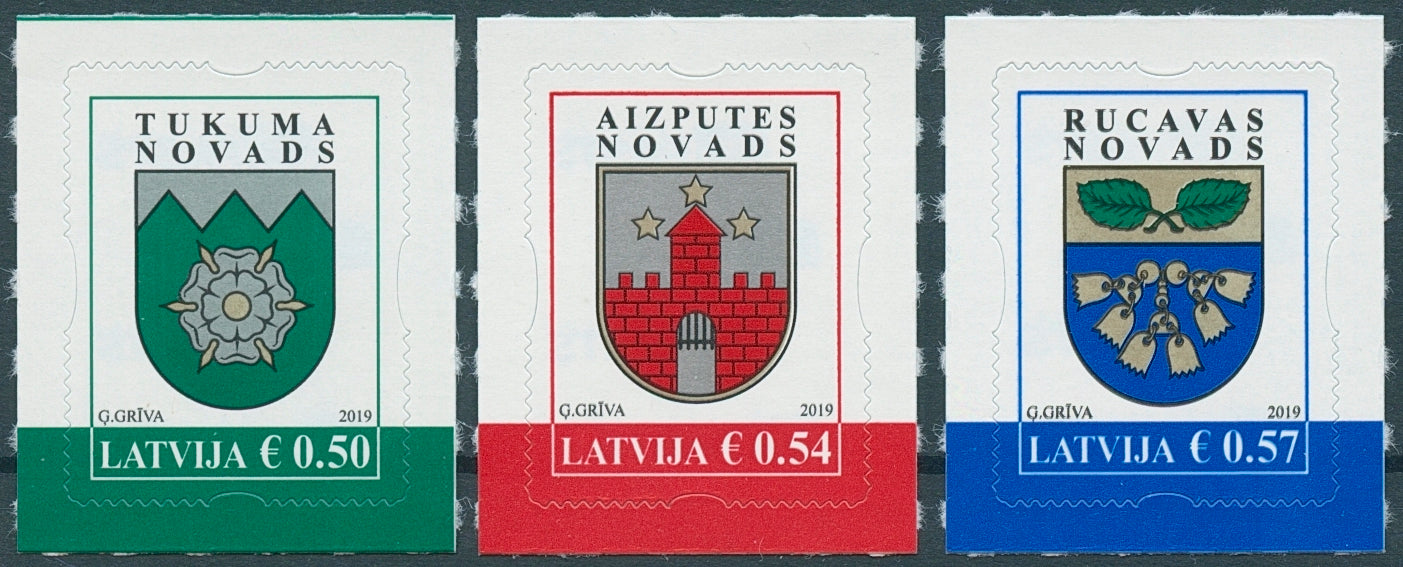 Latvia 2019 MNH Coats of Arms Cities & Regions 3v S/A CoA Set Tourism Stamps