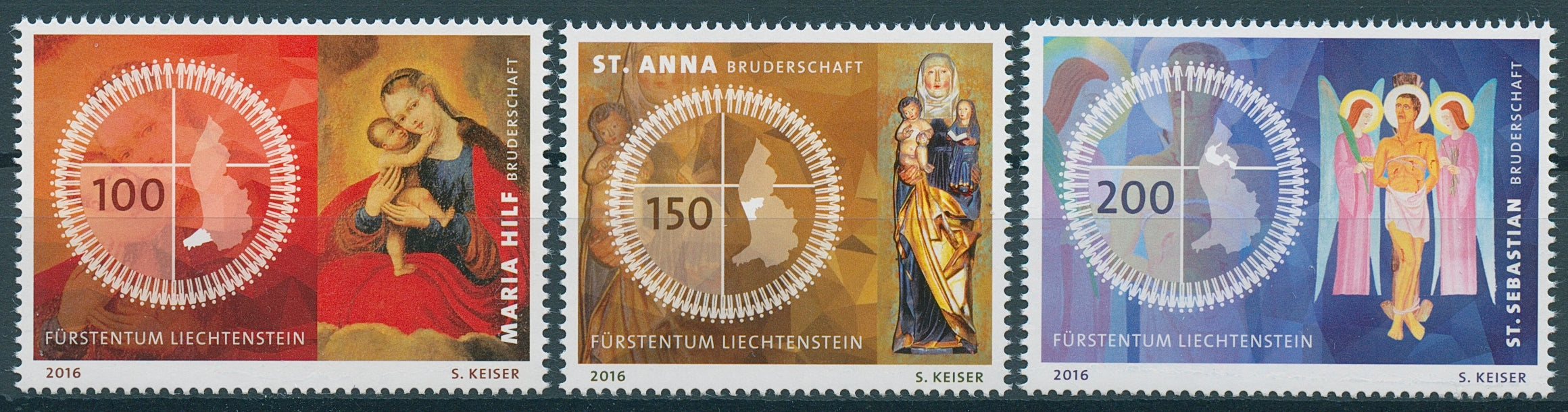 Liechtenstein 2016 MNH Fraternities Maria Hilf 3v Set Angels Madonna Stamps
