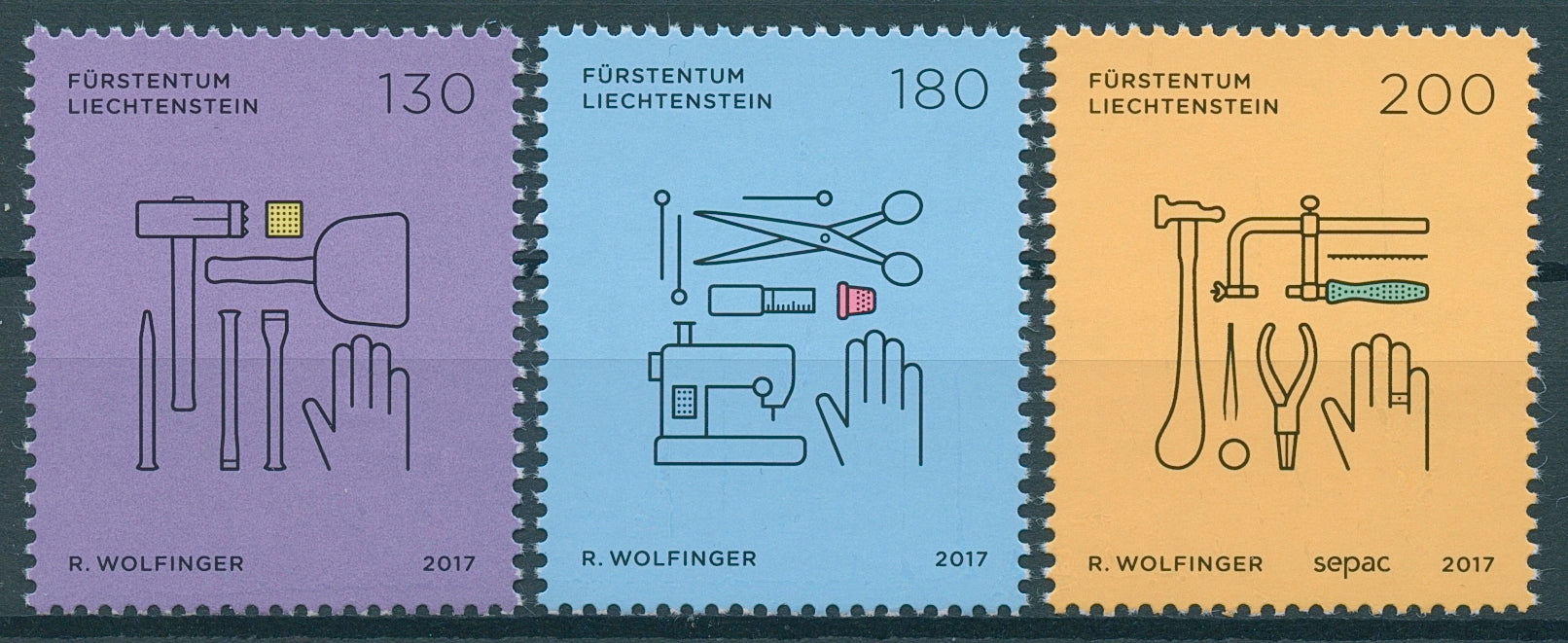 Liechtenstein 2017 MNH Trades & Crafts SEPAC Stonemason Goldsmith 3v Set Stamps