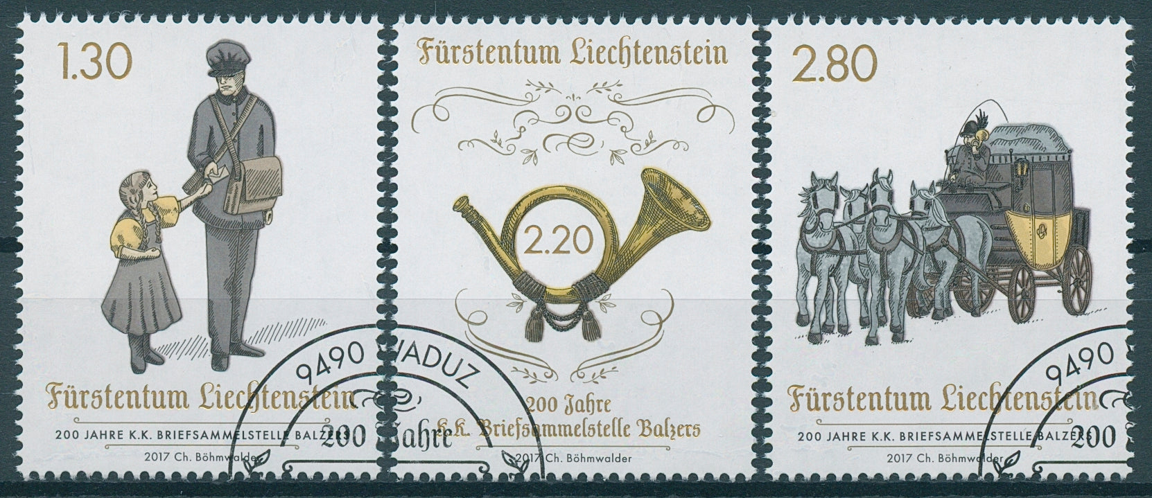 Liechtenstein 2017 CTO Briefsammelstelle Balzers 3v Set Postal Services Stamps