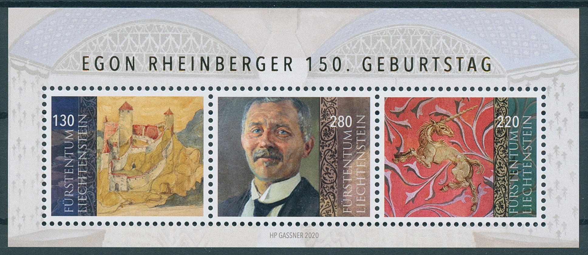 Liechtenstein Art Stamps 2020 MNH Egon Rheinberger 150th Birth Paintings 3v M/S