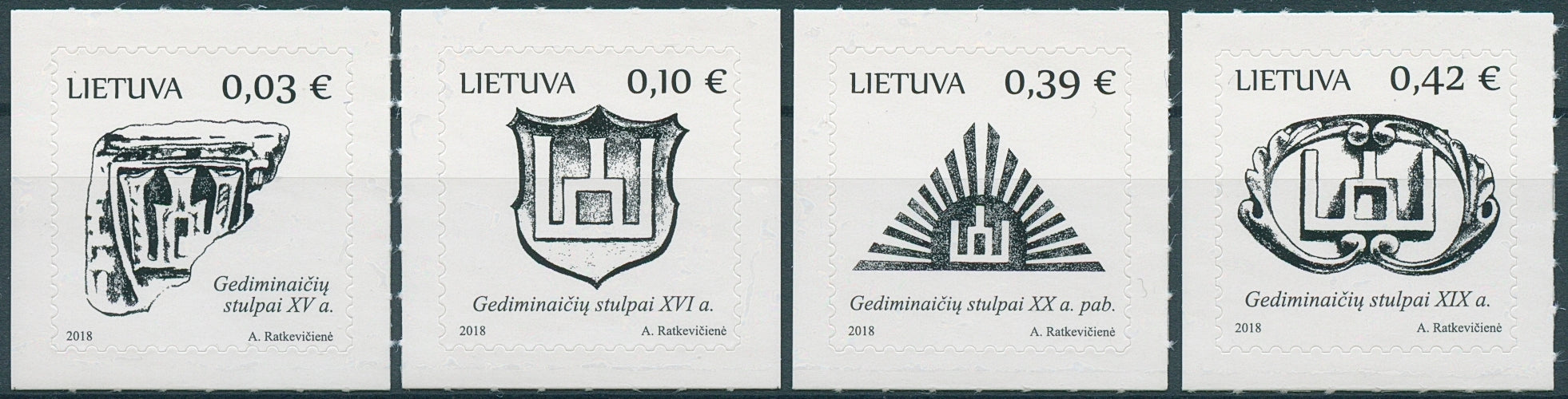 Lithuania 2018 MNH Columns of Gediminas State Symbols 4v S/A Set Emblems Stamps