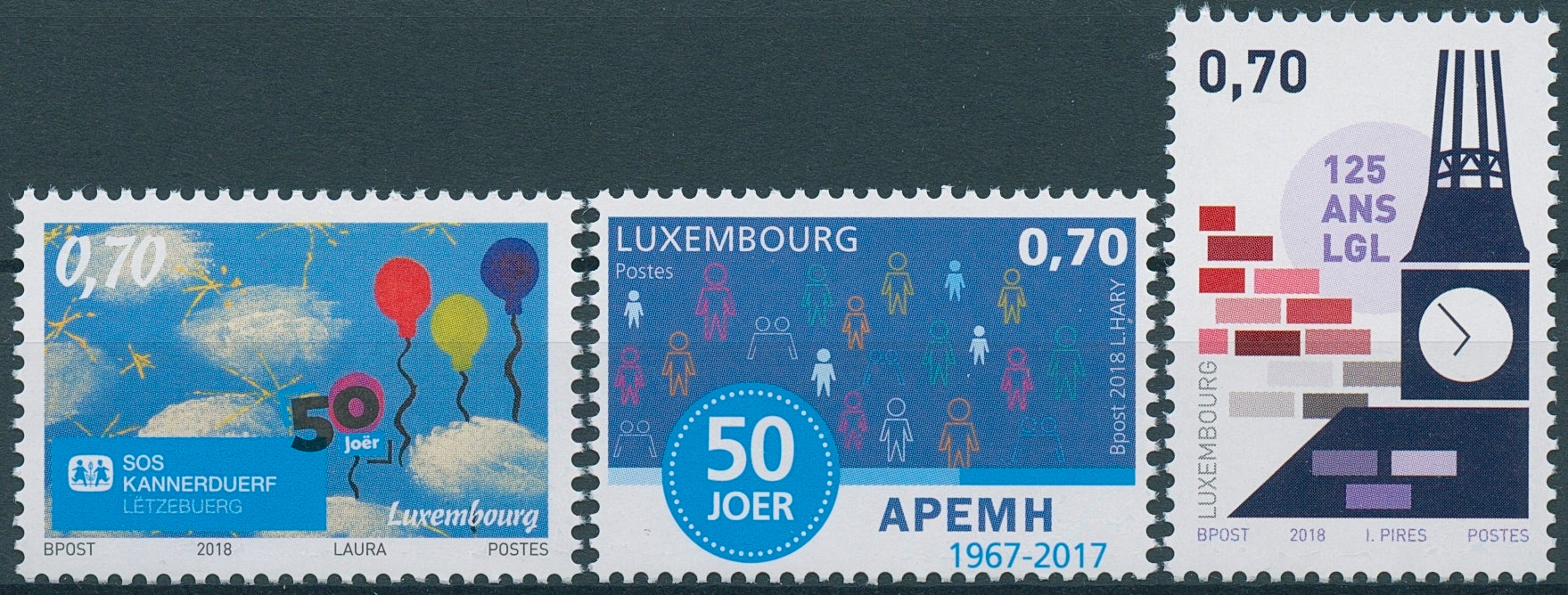 Luxembourg 2018 MNH SOS Kannerduerf APEMH LGL Anniversaries 3v Set Stamps