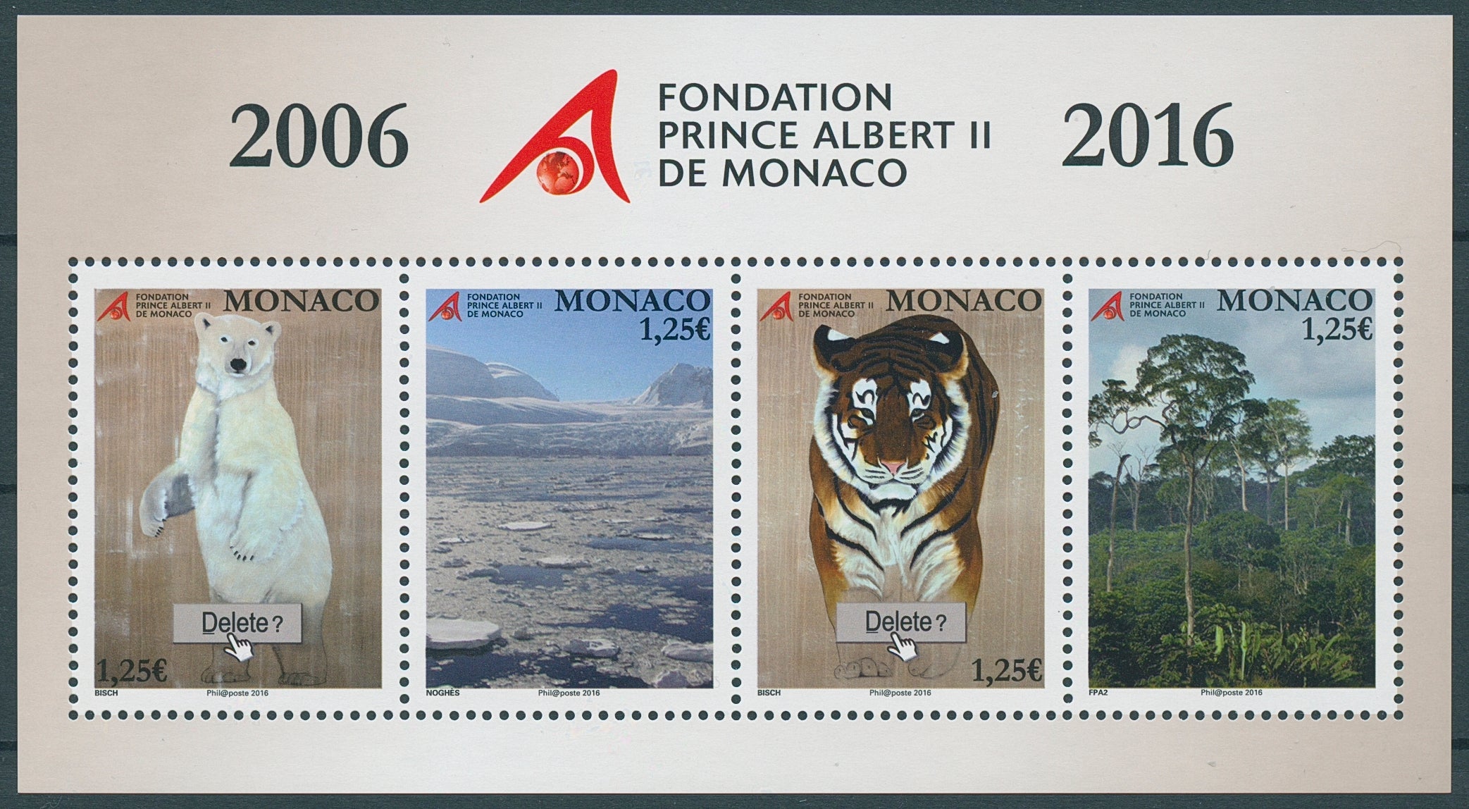 Monaco 2016 MNH Prince Albert II Foundation 4v M/S Tigers Polar Bears Stamps