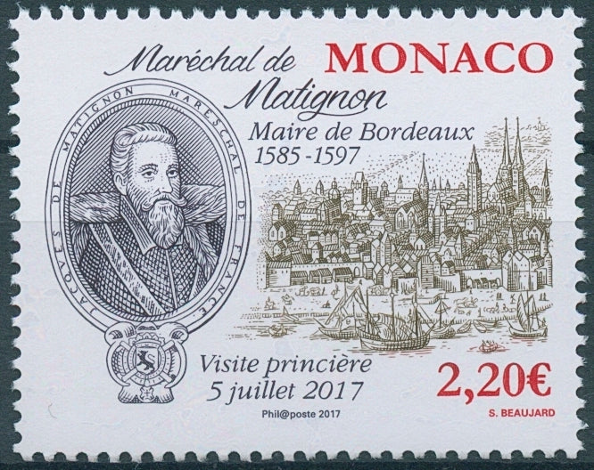Monaco 2017 MNH Marshal of Matignon Mayor of Bordeaux Royal Visit 1v Set Stamps