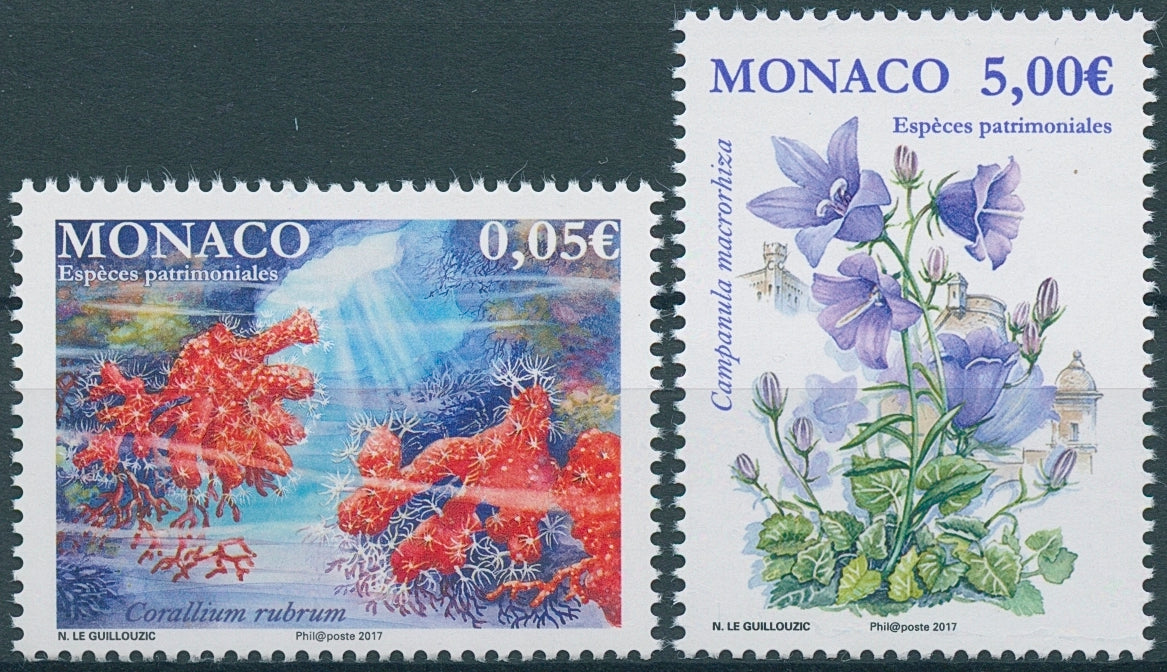 Monaco 2017 MNH National Species Red Coral Campanula 2v Set Flowers Stamps