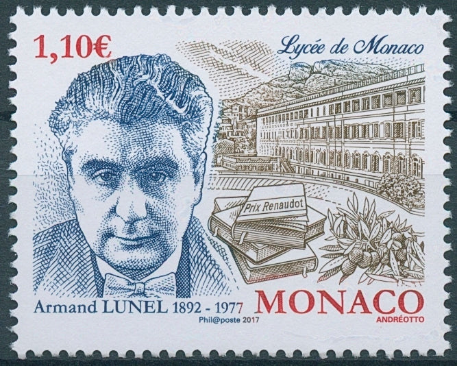 Monaco 2017 MNH Armand Lunel Monaco Lyceum 1v Set Writers Literature Stamps