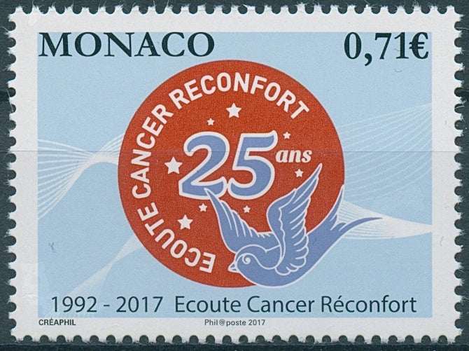 Monaco 2017 MNH Ecoute Cancer Reconfort 25th Anniv 1v Set Health Medical Stamps