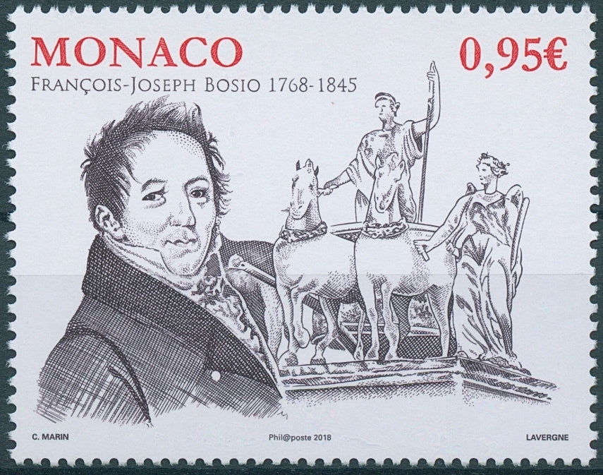 Monaco 2018 MNH Francois-Joseph Bosio Sculptor 1v Set Art Sculpture Stamps