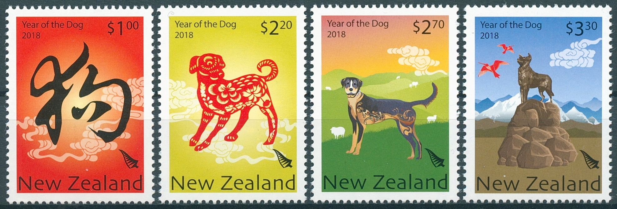 New Zealand NZ 2018 MNH Year of Dog 4v Set Dogs Chinese Lunar New Year Stamps