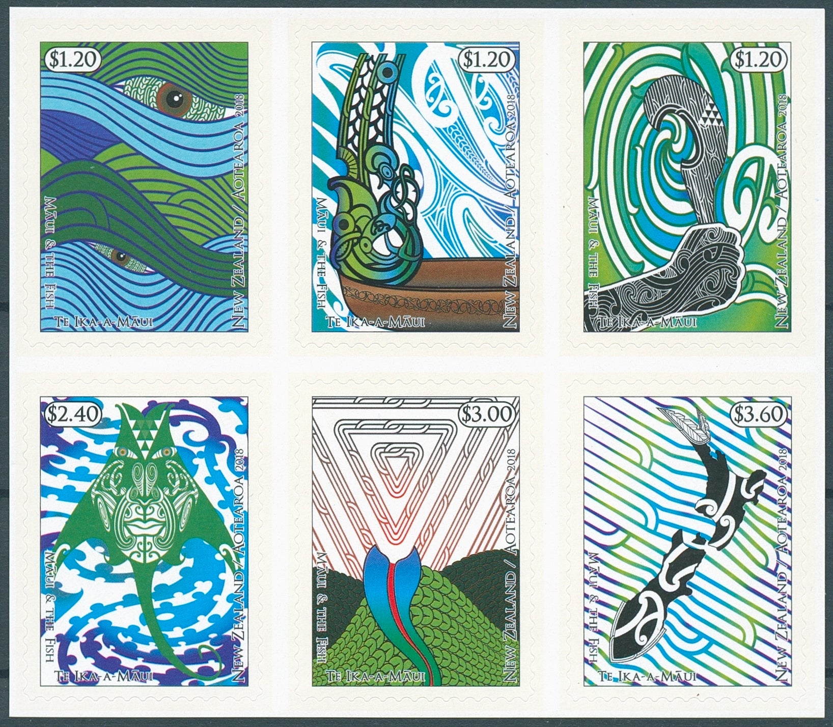 New Zealand NZ 2018 MNH Maui & Fish Te Ika-a-Maui 6v S/A Block Cultures Stamps