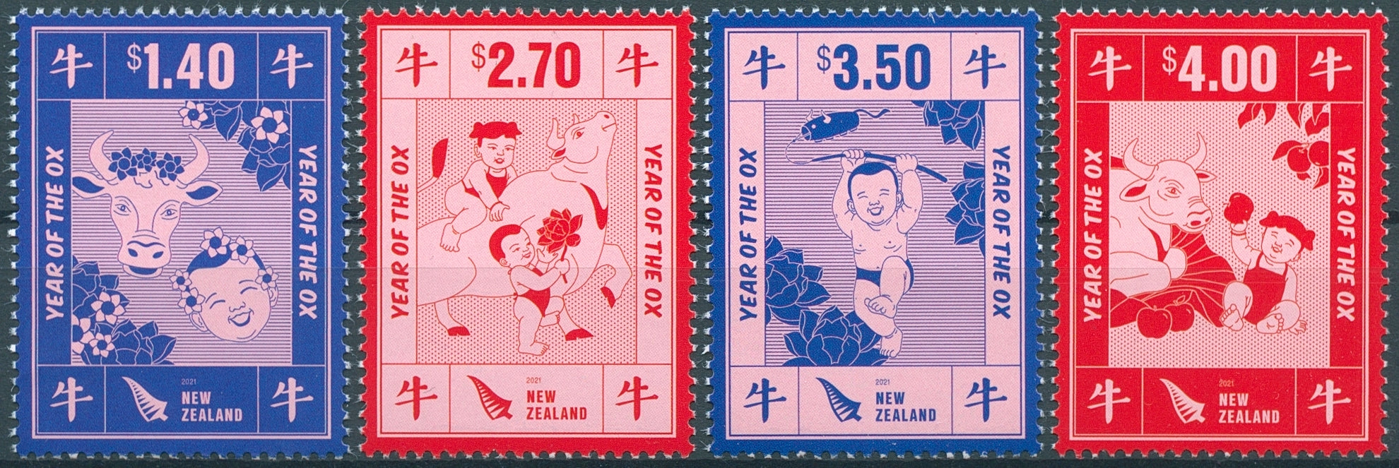 New Zealand NZ Year of Ox Stamps 2021 MNH Chinese Lunar New Year 4v Set