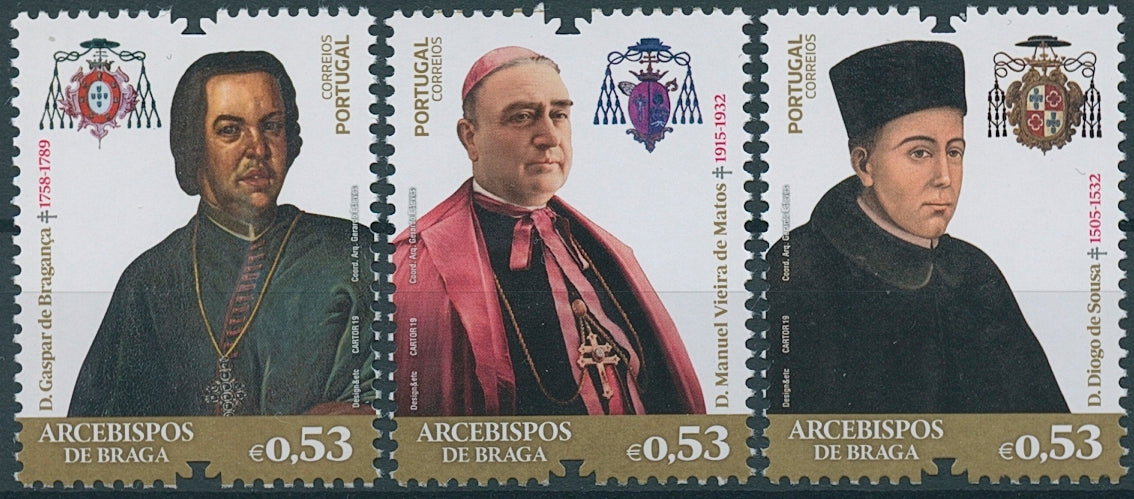 Portugal Religion Stamps 2019 MNH Archbishops of Braga II Famous People 3v Set