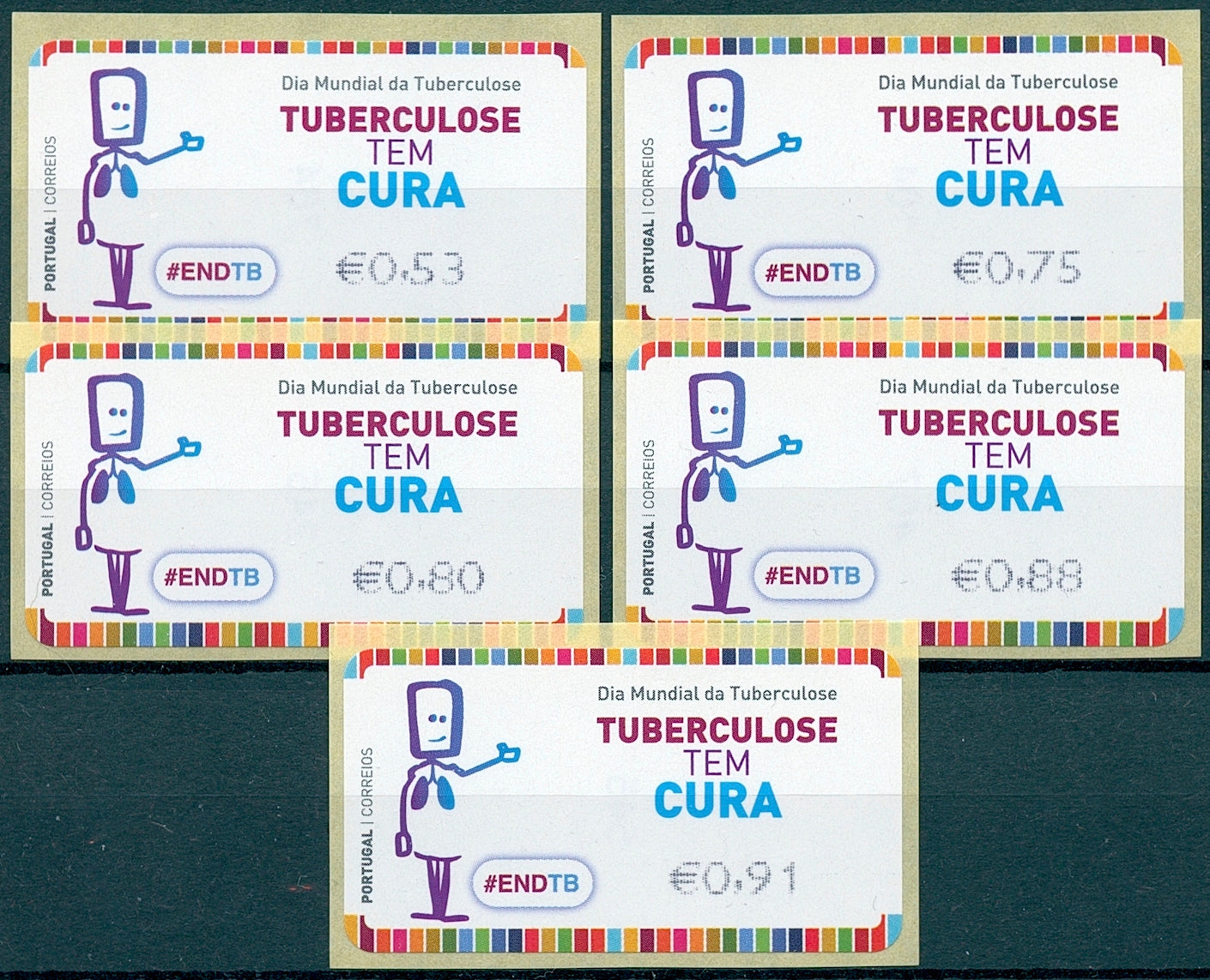 Portugal 2021 MNH Medical Stamps World Tuberculosis Day Convalescent 5v S/A Set Franking Labels