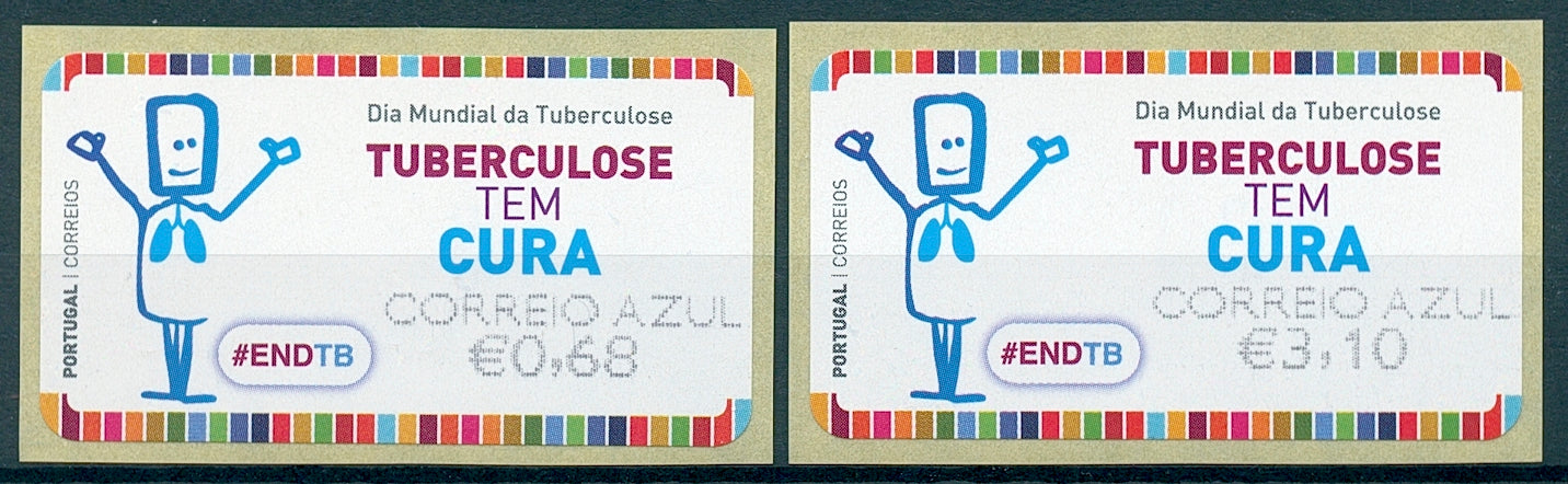 Portugal 2021 MNH Medical Stamps World Tuberculosis Day Healthy Correio Azul 2v S/A Set Franking Labels