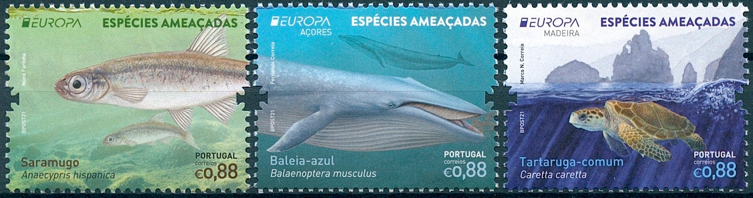 Portugal Europa Stamps 2021 MNH Endangered Natl Wildlife Fish Whales Turtles 3v Set