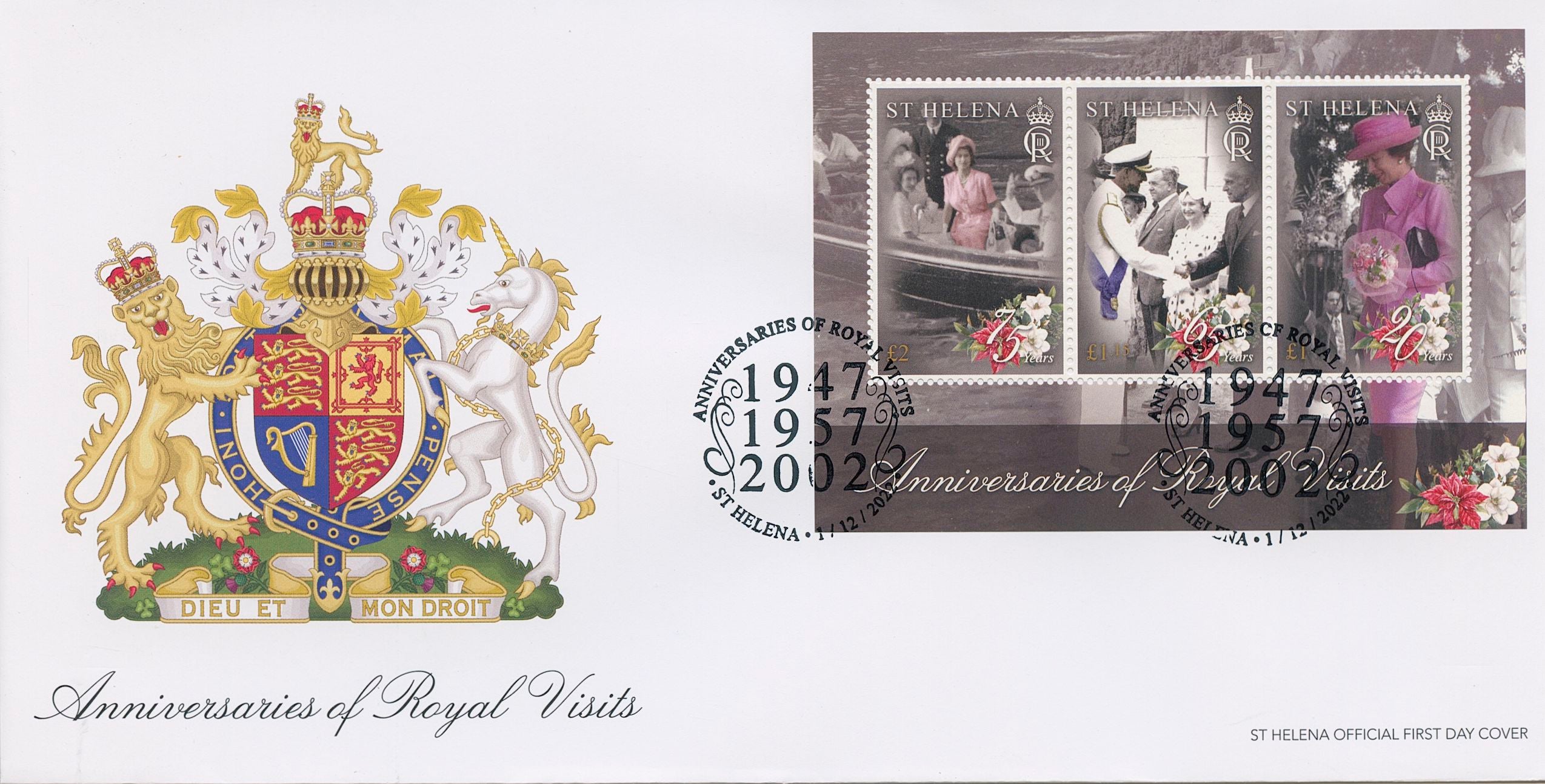St Helena 2022 FDC Royalty Stamps Royal Visits George VI Prince Philip 3v M/S