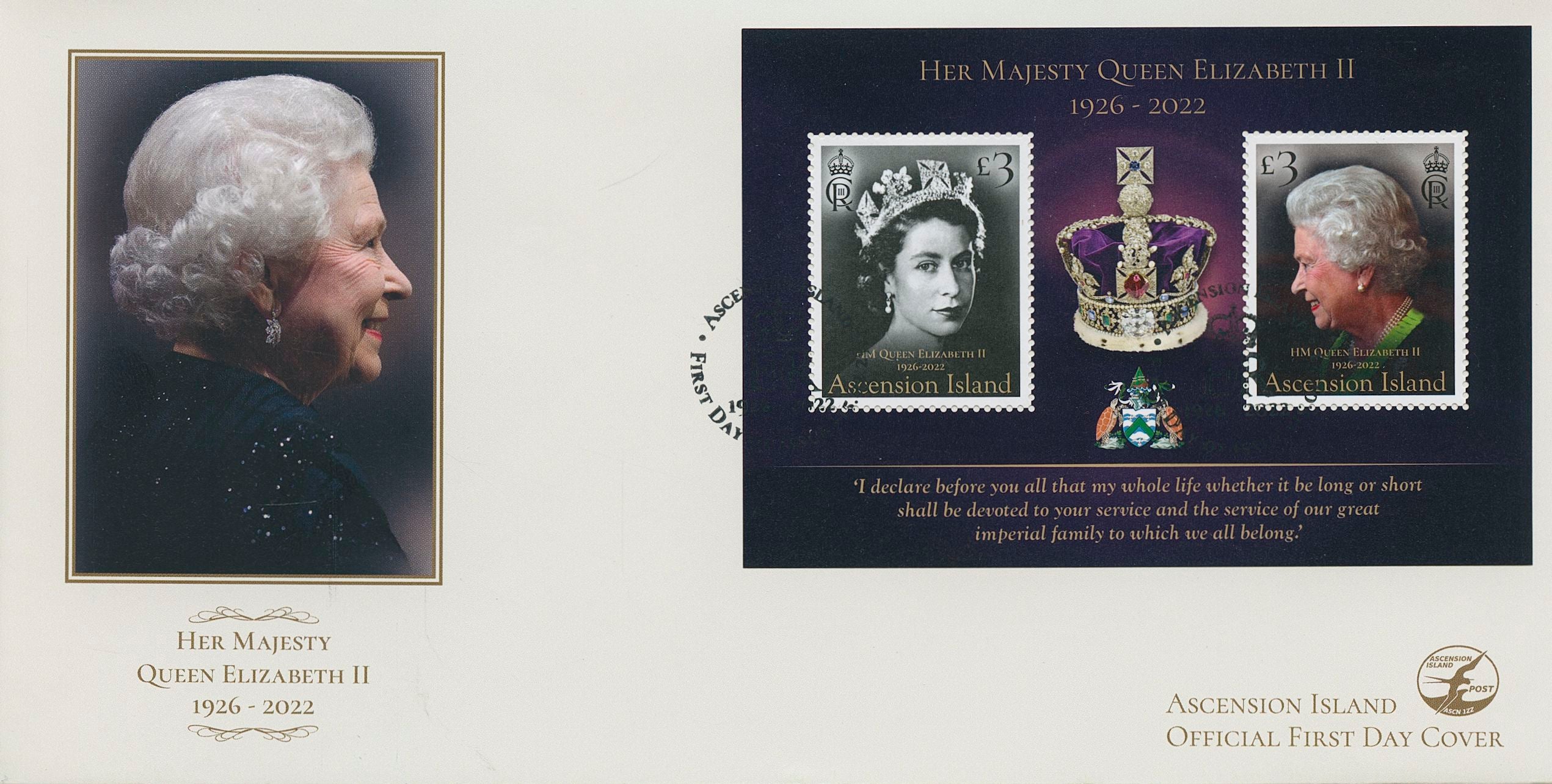 Ascension Island 2023 FDC Royalty Stamps Queen Elizabeth II Memorial 2v M/S