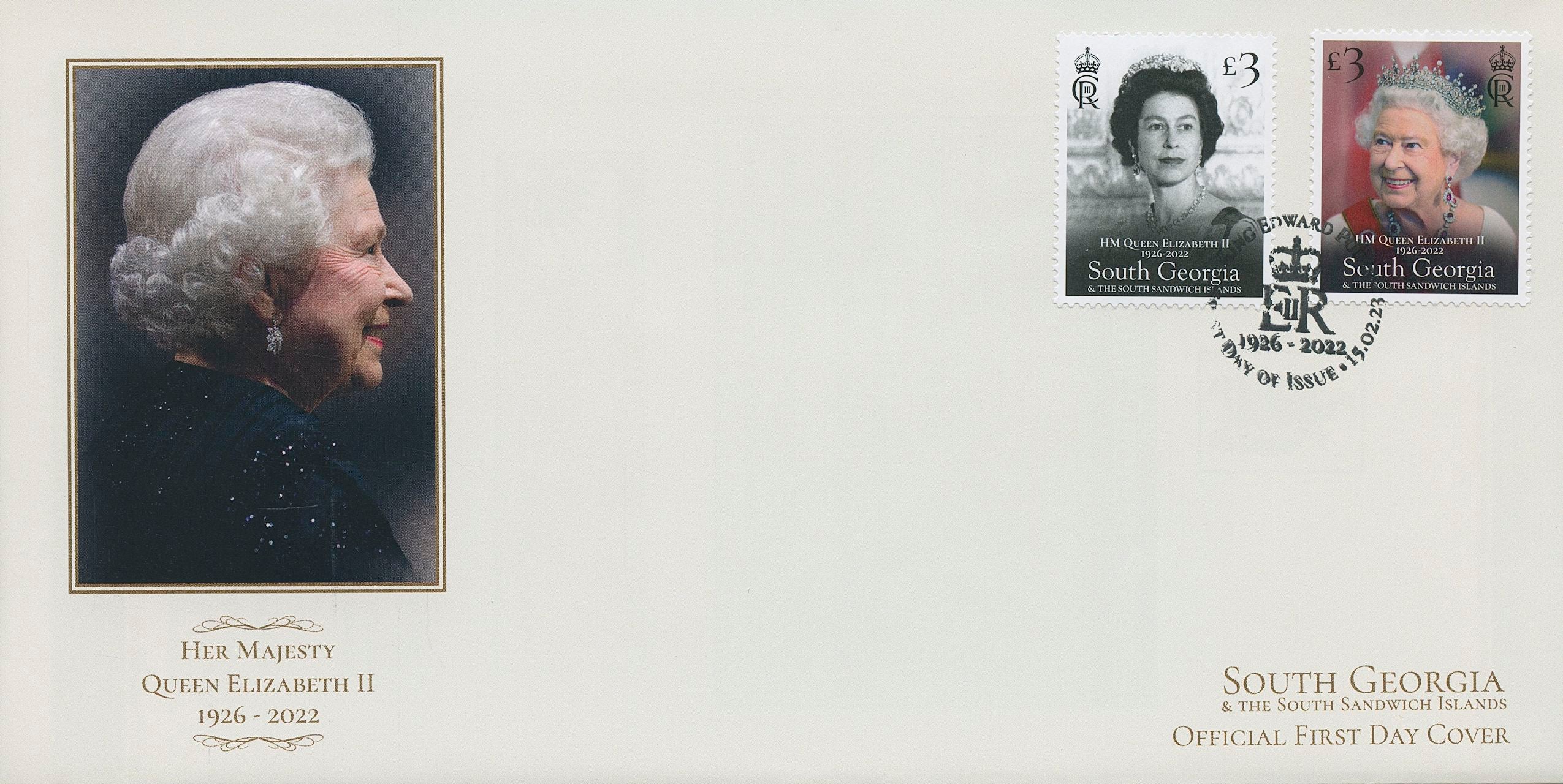 South Georgia SGA 2023 FDC Royalty Stamps Queen Elizabeth II Memorial 2v Set