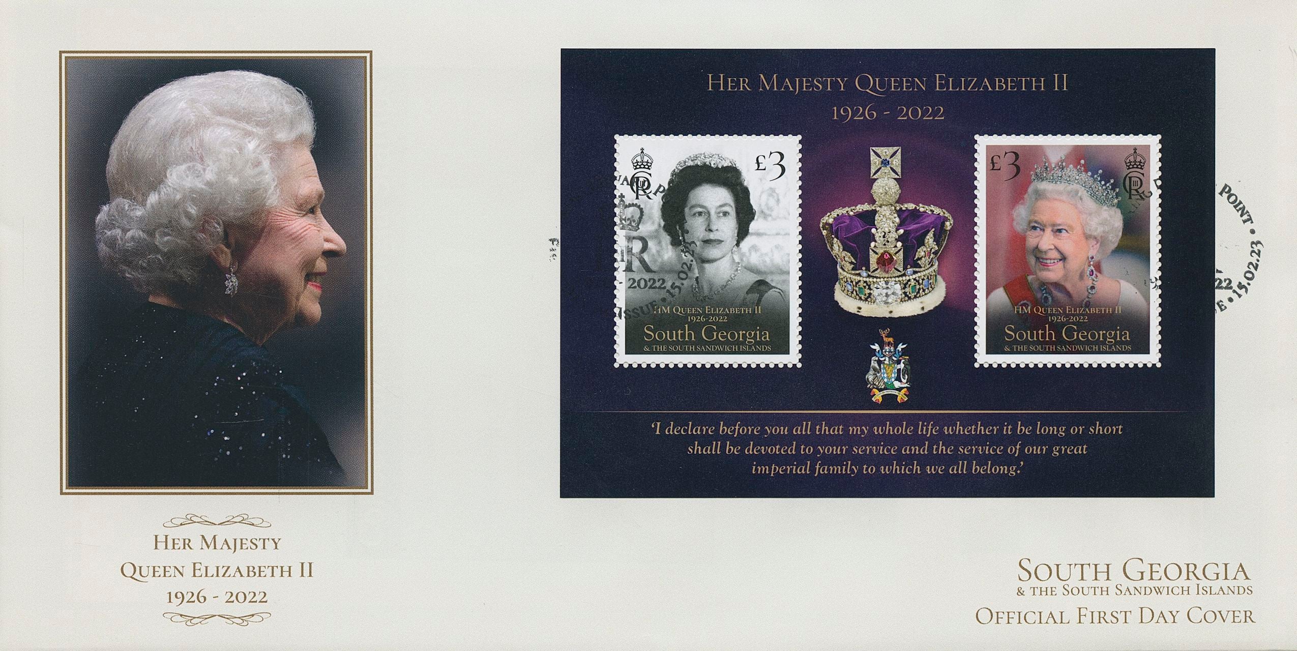 South Georgia SGA 2023 FDC Royalty Stamps Queen Elizabeth II Memorial 2v M/S