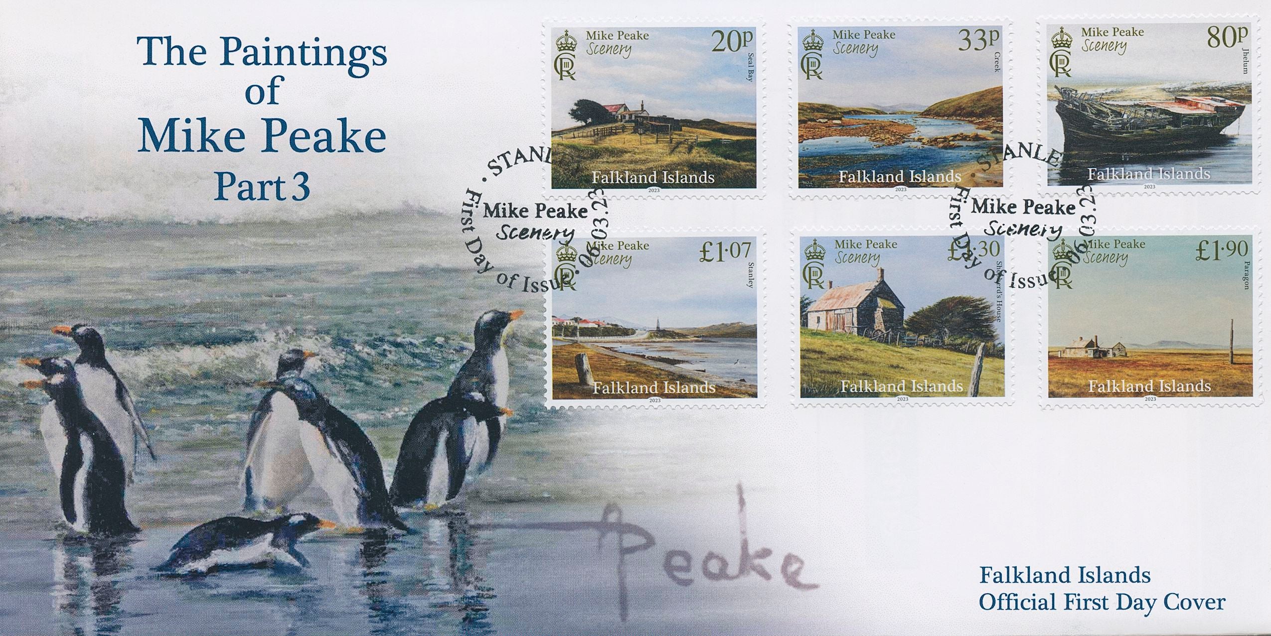 Falkland Islands 2023 FDC Landscapes Stamps Mike Peake Paintings Scenery 6v Set