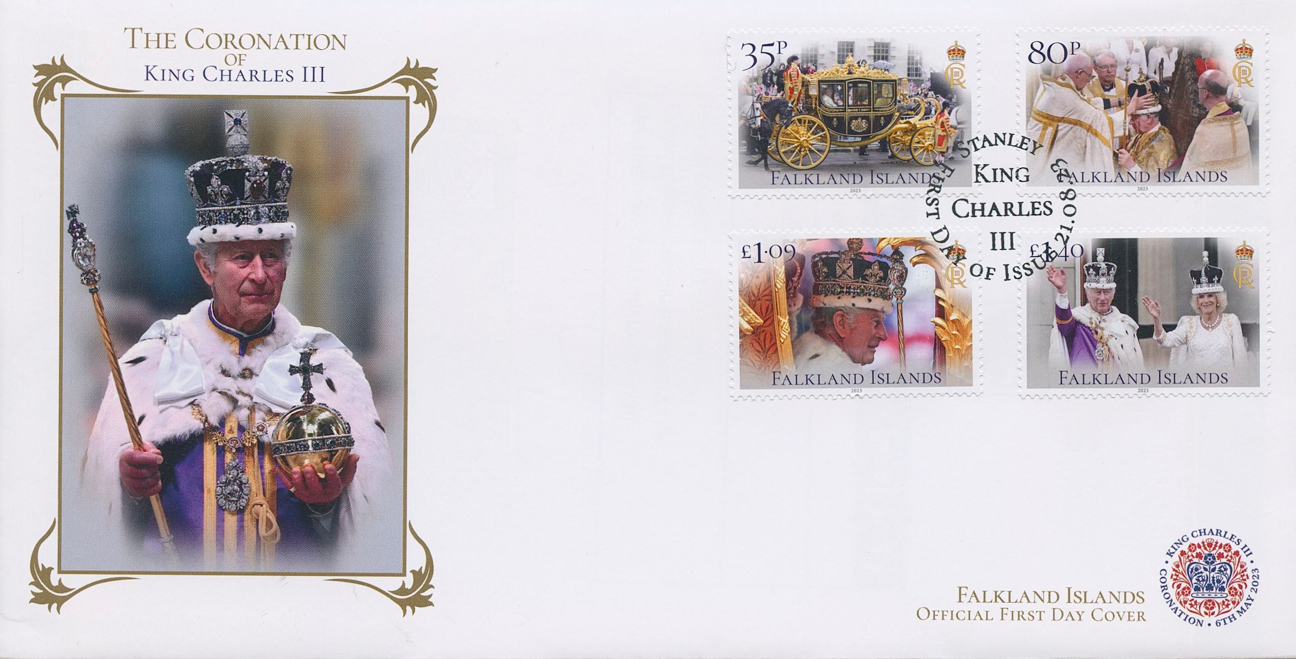 Falkland Islands 2023 FDC Royalty Stamps King Charles III Coronation 4v Set