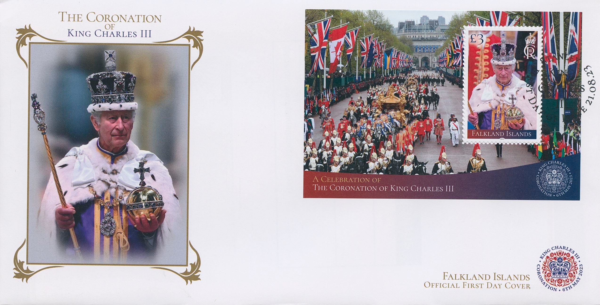 Falkland Islands 2023 FDC Royalty Stamps King Charles III Coronation 1v M/S