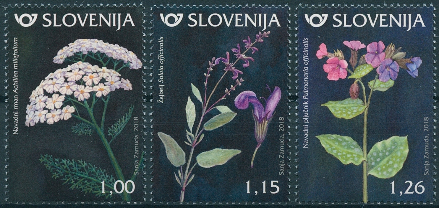 Slovenia 2018 MNH Flora Yarrow Sage Lungwort 3v Set Flowers Plants Stamps