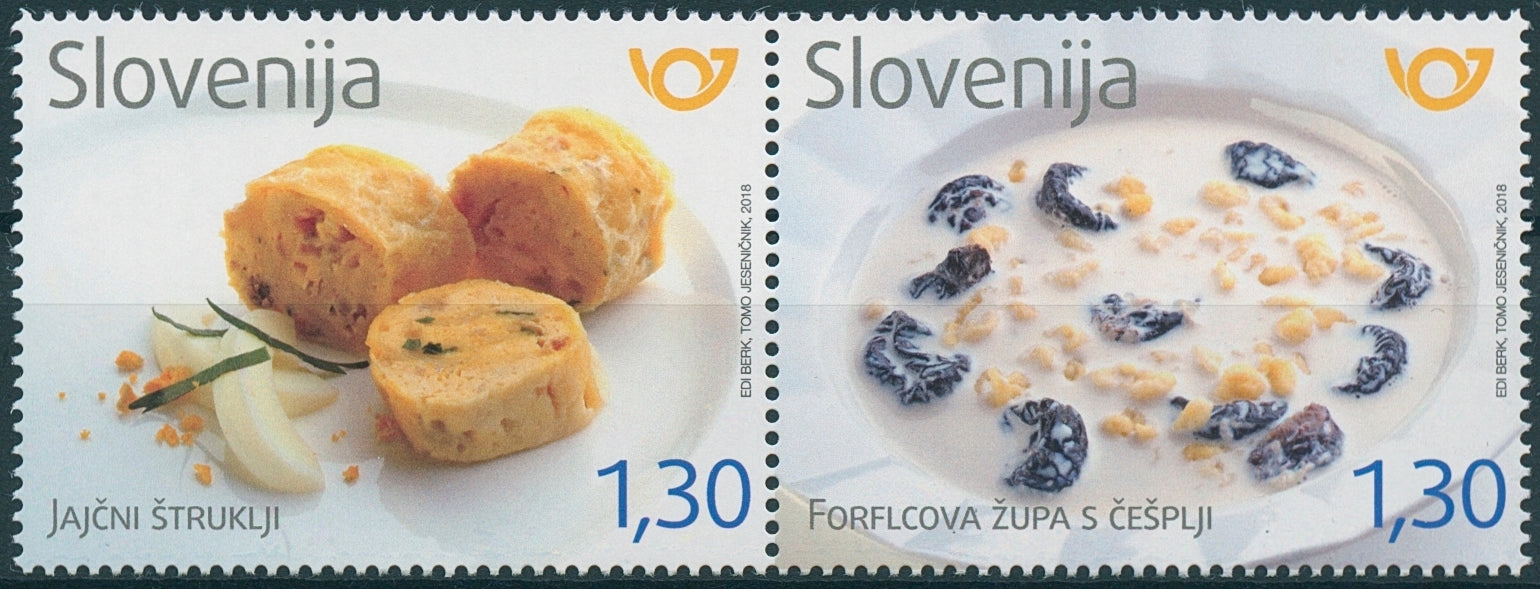 Slovenia 2018 MNH Egg Struklji Milk Soup Pasta Plums 2v Set Gastronomy Stamps