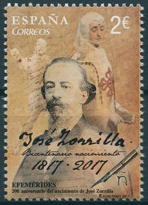 Spain 2017 MNH Jose Zorilla Birth Bicentenary 1v Set Poets Literature Stamps